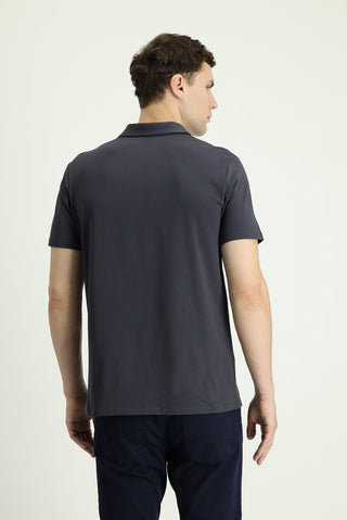  Siyah Polo Yaka Slim Fit Dar Kesim Fermuarlı Pamuklu Tişört