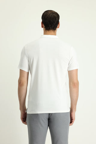  Kırık Beyaz Polo Yaka Slim Fit Dar Kesim Fermuarlı Pamuklu Tişört