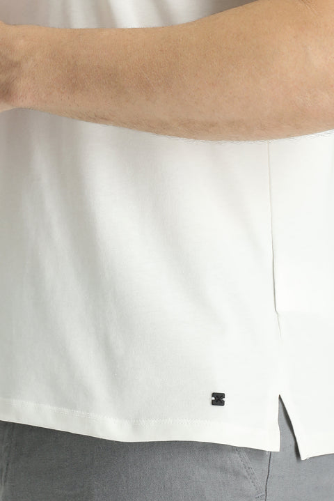 Kırık Beyaz Polo Yaka Slim Fit Dar Kesim Fermuarlı Pamuklu Tişört