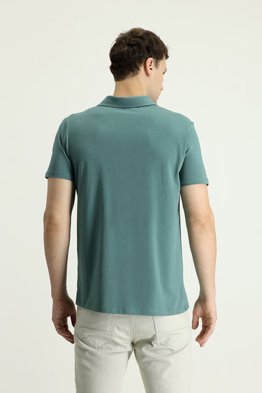 Küf Yeşili Polo Yaka Slim Fit Dar Kesim Fermuarlı Tişört
