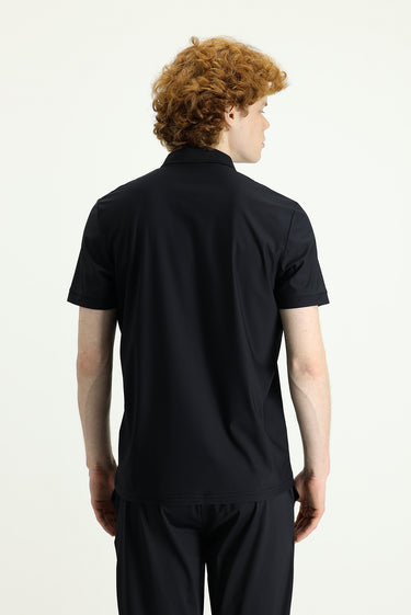 Siyah Techno-Line Polo Yaka Slim Fit Dar Kesim Fermuarlı Tişört