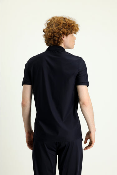 Koyu Lacivert Techno-Line Polo Yaka Slim Fit Dar Kesim Fermuarlı Tişört
