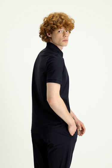 Koyu Lacivert Techno-Line Polo Yaka Slim Fit Dar Kesim Fermuarlı Tişört