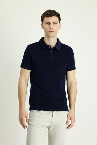  Siyah Lacivert Polo Yaka Slim Fit Dar Kesim Havlu Kumaş Pamuklu Tişört