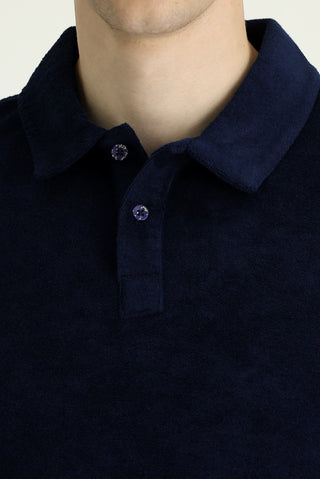 Siyah Lacivert Polo Yaka Slim Fit Dar Kesim Havlu Kumaş Pamuklu Tişört