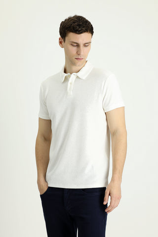  Kırık Beyaz Polo Yaka Slim Fit Dar Kesim Pamuklu Havlu Kumaş Tişört