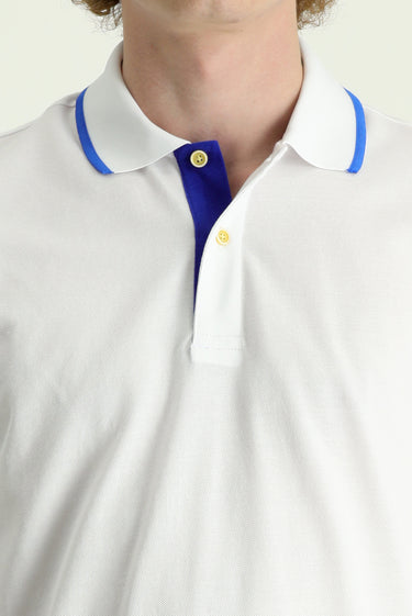 Beyaz Polo Yaka Slim Fit Dar Kesim Desenli Tişört