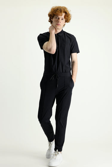 Siyah Techno-Line Slim Fit Dar Kesim Sweatpant / Eşofman Altı