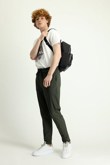 Orta Haki Techno-Line Slim Fit Dar Kesim Sweatpant / Eşofman Altı