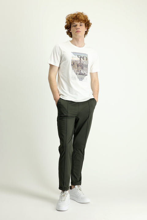 Orta Haki Techno-Line Slim Fit Dar Kesim Sweatpant / Eşofman Altı