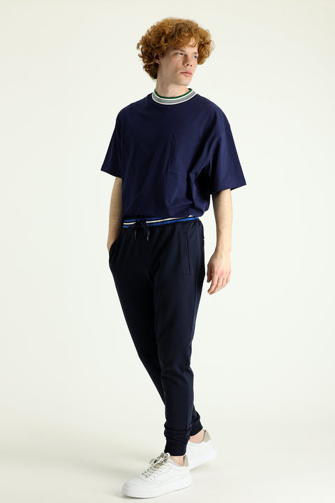 Koyu Lacivert Slim Fit Dar Kesim Pamuklu Sweatpant / Eşofman Altı