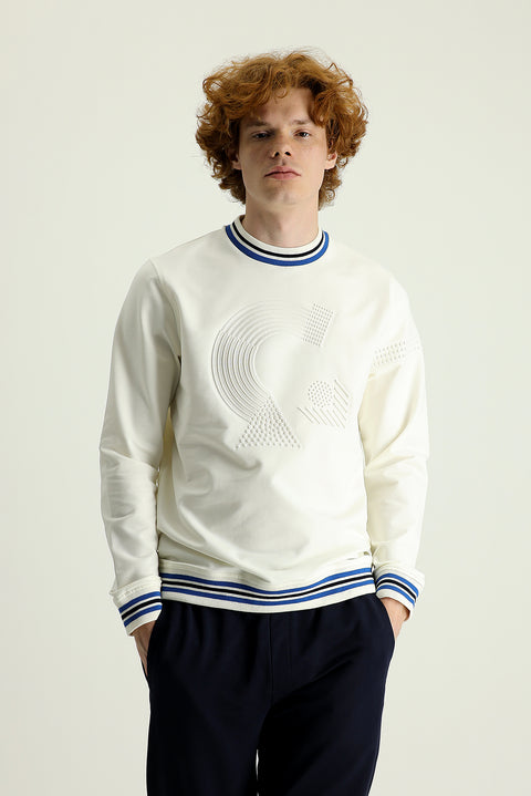 Krem Bisiklet Yaka Slim Fit Dar Kesim Baskılı Pamuklu Sweatshirt