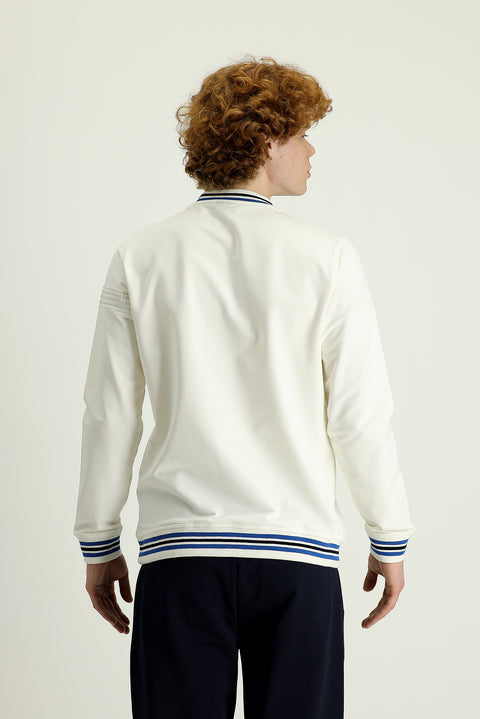 Krem Bisiklet Yaka Slim Fit Dar Kesim Baskılı Pamuklu Sweatshirt