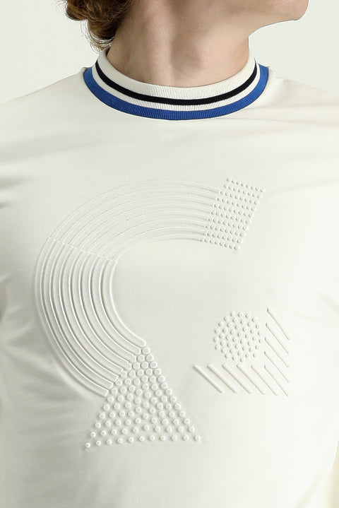 Krem Bisiklet Yaka Slim Fit Dar Kesim Baskılı Pamuklu Sweatshirt