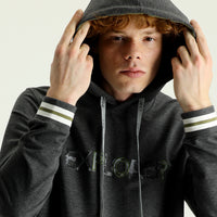 Orta Gri Kapüşonlu Slim Fit Dar Kesim Baskılı Pamuklu Sweatshirt