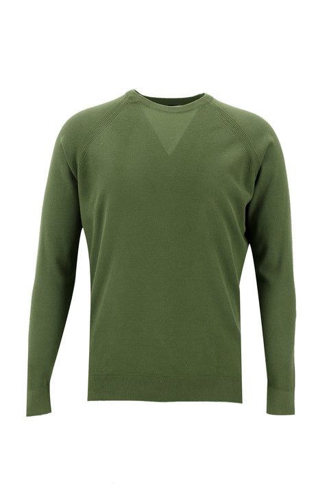 Yağ Yeşili-Olive Bisiklet Yaka Slim Fit Dar Kesim Pamuklu Triko Kazak