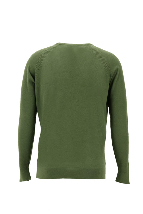 Yağ Yeşili-Olive Bisiklet Yaka Slim Fit Dar Kesim Pamuklu Triko Kazak