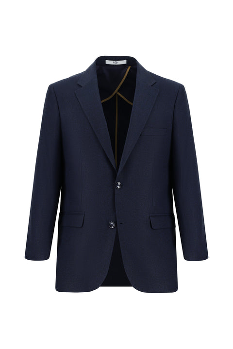 Orta Lacivert 4 Drop Relaxed Fit Rahat Kesim Klasik Desenli Ceket