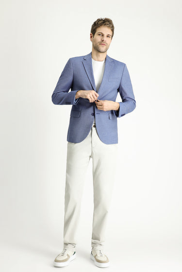 Orta Lacivert Slim Fit Dar Kesim Klasik Desenli Ceket