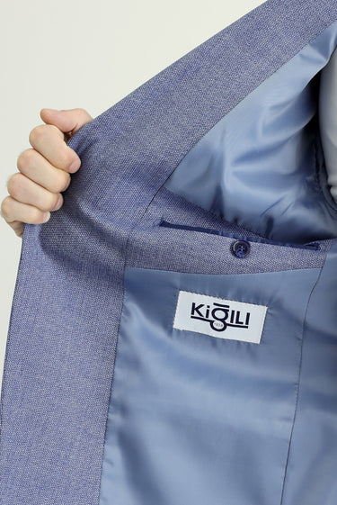 Orta Lacivert Slim Fit Dar Kesim Klasik Desenli Ceket