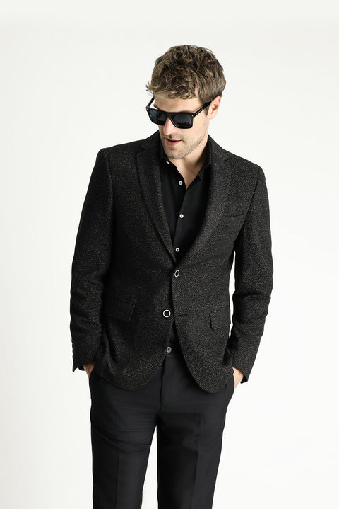 Siyah 7 Drop Super Slim Fit Eksra Dar Kesim Klasik Desenli Ceket