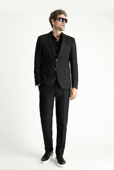 Siyah Super Slim Fit Ekstra Dar Kesim Klasik Desenli Ceket