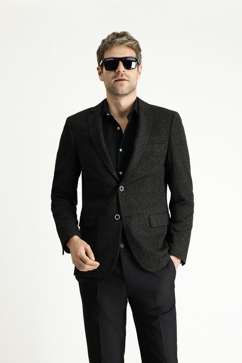 Siyah 7 Drop Super Slim Fit Eksra Dar Kesim Klasik Desenli Ceket