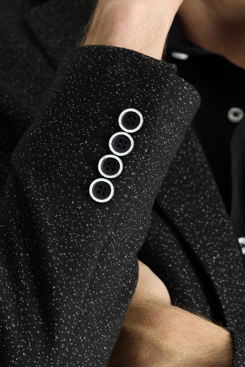 Siyah 7 Drop Super Slim Fit Eksra Dar Kesim Klasik Desenli Ceket