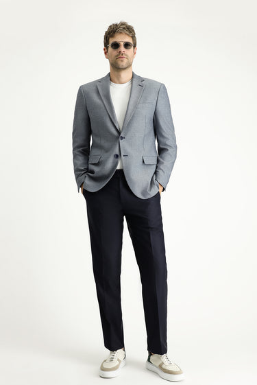 Koyu Mavi  Slim Fit Dar Kesim Klasik Desenli Ceket