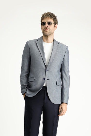 Koyu Mavi  Slim Fit Dar Kesim Klasik Desenli Ceket