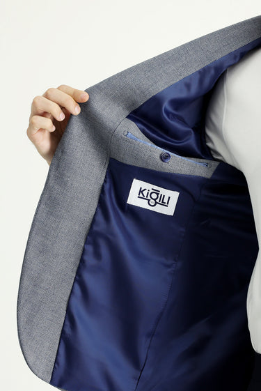 Koyu Mavi  Slim Fit Dar Kesim Klasik Desenli Ceket