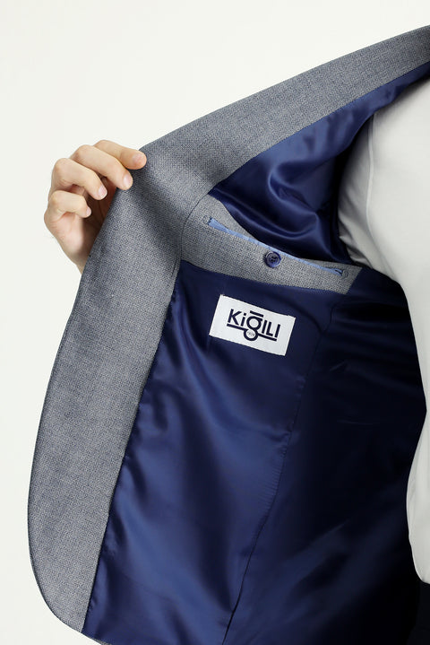 Koyu Mavi  7 Drop Slim Fit Dar Kesim Klasik Desenli Ceket