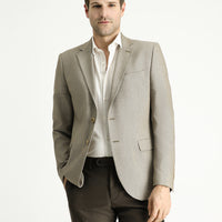 Açık Vizon Slim Fit Dar Kesim Klasik Desenli Ceket