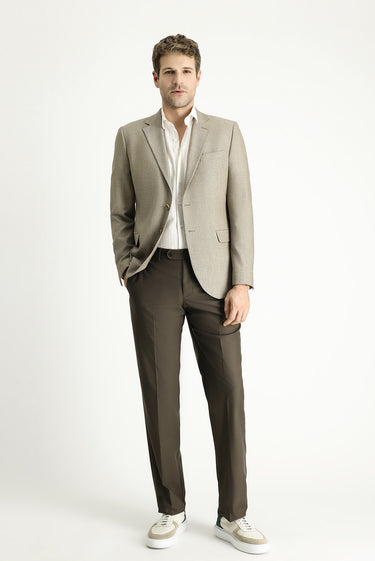  Açık Vizon Slim Fit Dar Kesim Klasik Desenli Ceket