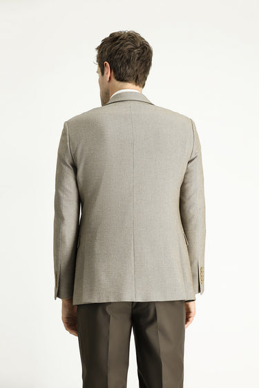 Açık Vizon Slim Fit Dar Kesim Klasik Desenli Ceket