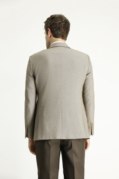 Açık Vizon 7 Drop Slim Fit Dar Kesim Klasik Desenli Ceket