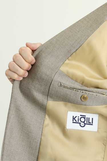 Açık Vizon Slim Fit Dar Kesim Klasik Desenli Ceket