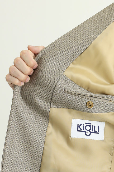 Açık Vizon 7 Drop Slim Fit Dar Kesim Klasik Desenli Ceket