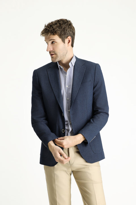 Koyu Lacivert 7 Drop Slim Fit Dar Kesim Spor Desenli Ceket