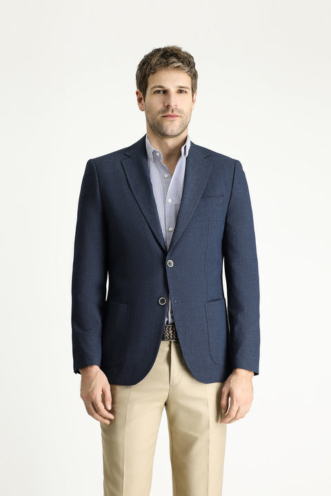 Koyu Lacivert 7 Drop Slim Fit Dar Kesim Spor Desenli Ceket