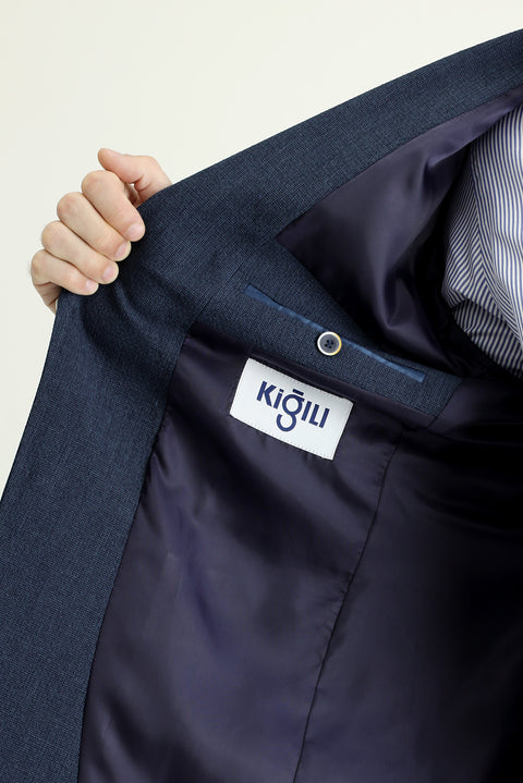 Koyu Lacivert 7 Drop Slim Fit Dar Kesim Spor Desenli Ceket