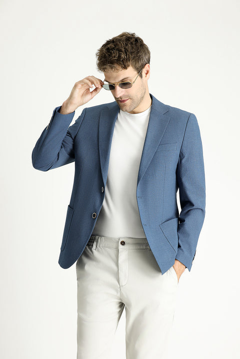 Koyu Mavi  7 Drop Slim Fit Dar Kesim Spor Desenli Ceket