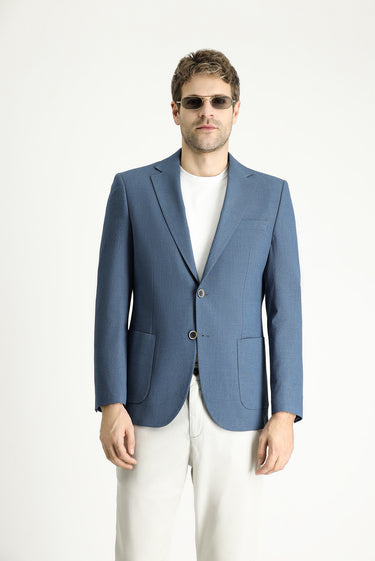 Koyu Mavi  Slim Fit Dar Kesim Spor Desenli Ceket