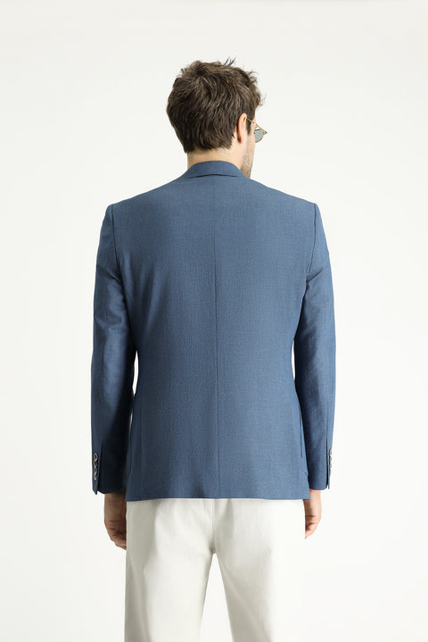 Koyu Mavi  7 Drop Slim Fit Dar Kesim Spor Desenli Ceket