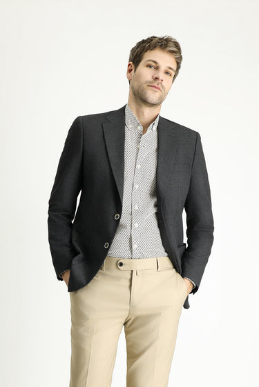 Koyu Antrasit Slim Fit Dar Kesim Spor Desenli Ceket