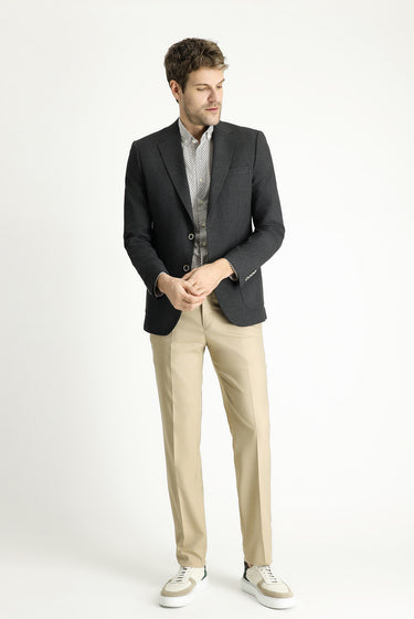 Koyu Antrasit Slim Fit Dar Kesim Spor Desenli Ceket