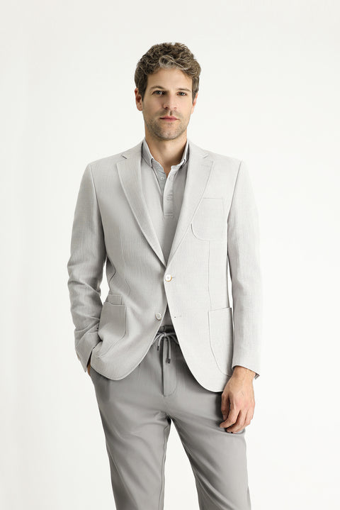 Light Grey 7 Drop Slim Fit Patterned Cotton Sport Jacket