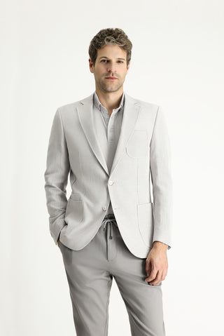  Açık Gri Slim Fit Dar Kesim Desenli Spor Pamuk Ceket