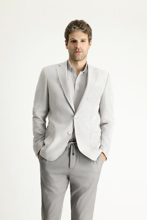 Light Grey 7 Drop Slim Fit Patterned Cotton Sport Jacket