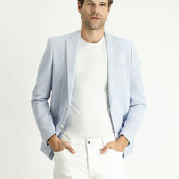 Açık Mavi Slim Fit Dar Kesim Desenli Spor Pamuk Ceket